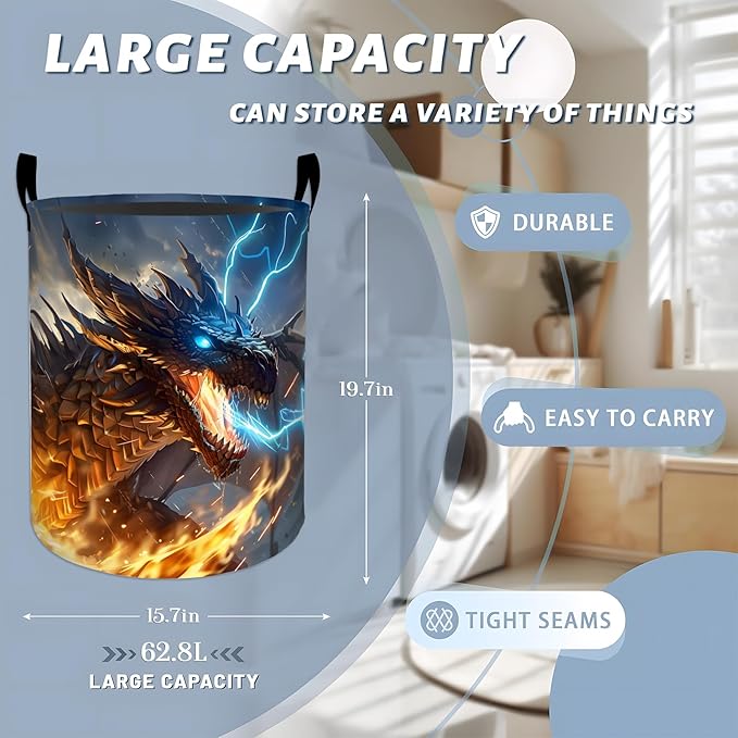 Fiery Dragon Breathing Flames and Lightning Laundry Basket - Image 3