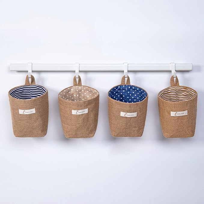 4 Pack Wall Hanging Storage Bags Hanging Storage Bags Cotton Linen Storage - Image 4