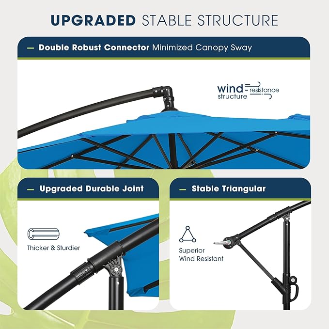wikiwiki 10ft Patio Umbrella with Base Included, Outdoor Offset Cantilever Umbrella with Sandbag Base for Backyard, Garden and Pool, Easy to Tilt and Crank, Royal Blue - Image 4