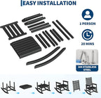 Rocking Chair Outdoor Set of 2 - HDPE Poly High Back Porch Rocker Chairs for Adults - All Weather Resistant Furniture for Patio Front Porch - Black - Image 6