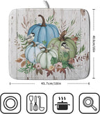 Fall Blue Pumpkin Dish Drying Mat 16x18 inch Autumn Harvest Dish Rack Mats - Image 2