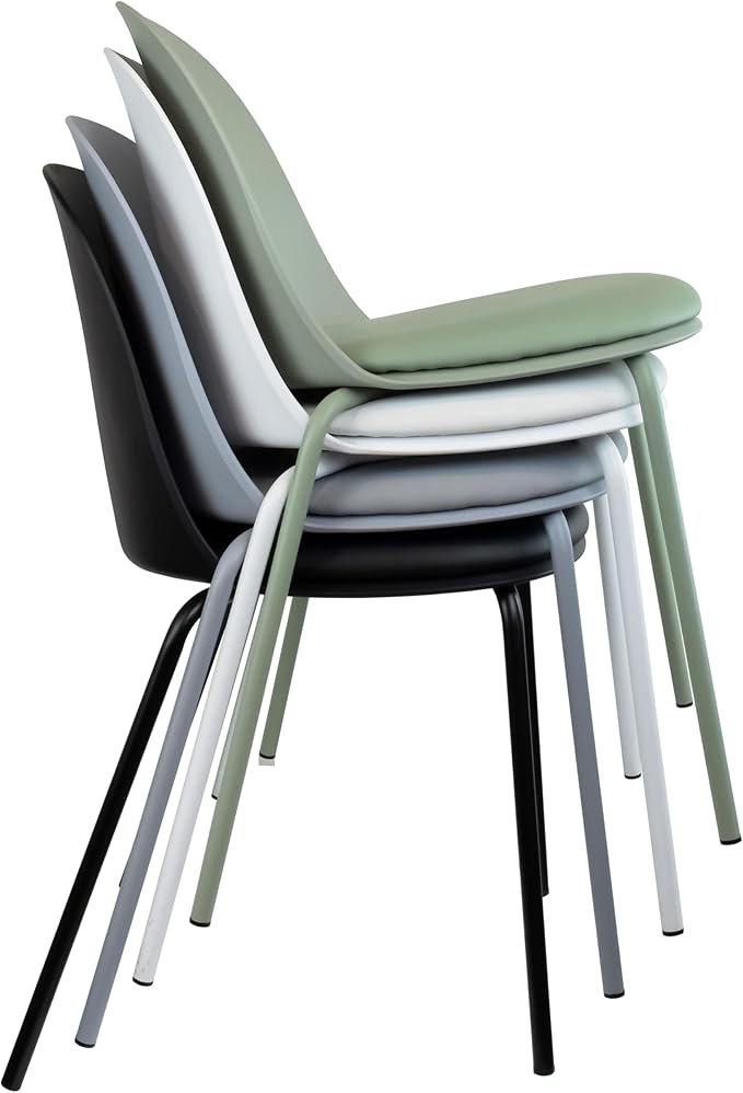 2xhome Modern Stackable Armless Dining Chair | Plastic Shell Seat with Metal Legs | Indoor or Outdoor Use | Home Kitchen Patio (1, Grey, Padded Seat) - Image 4