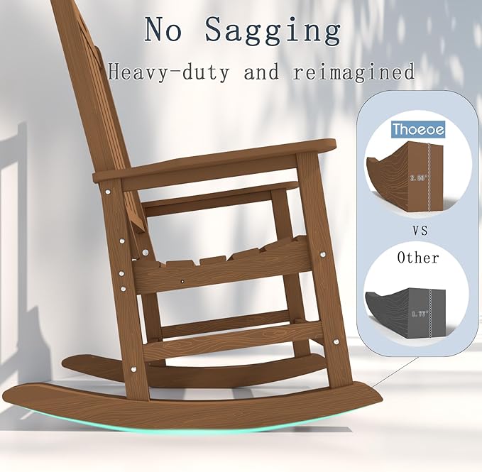 Oversized Rocking Chair, Outdoor Rocking Chair for Adults, All Weather Resistant Porch Rocker for Lawn Garden, Wood - Image 5