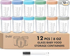 DRKIO 12 Pack Glass Baby Food Storage Containers - 8 Oz Baby Food Jars by DRKIO