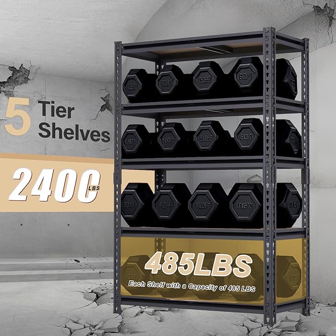 Garage Shelving, 2400 LBS Metal Storage Shelves, 12" x 28'' x 60'' Heavy Duty Shelf, Adjustable Shelving Rack, Standing Shelf Units, Shelves for Garage Storage - Image 4
