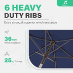 JEAREY 7.5FT Patio Umbrella Outdoor Market Umbrella with 6 Sturdy Ribs, Push Button Tilt/Crank Table Umbrella for Garden, Deck, Backyard and Pool, Navy - Image 8
