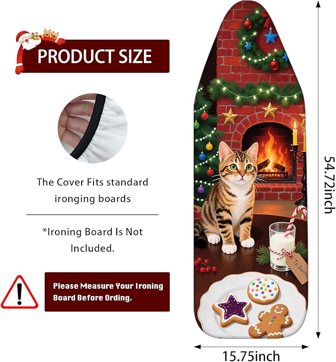 Nuxovilar Ironing Board Covers Winter Cat by Fireplace Pattern Polyester 15x54 - Image 3