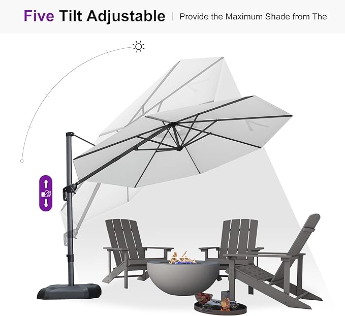 PURPLE LEAF 11 Feet Patio Umbrella with Base Outdoor Cantilever Round Umbrella Aluminum Offset Umbrella with 360-degree Rotation for Garden Deck Pool Patio Light White - Image 6