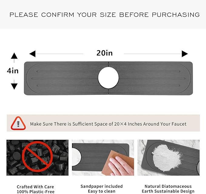 Stone Faucet Mat for Kitchen Sink, Diatomite Fast Drying Absorb Moisture Tray - Image 2