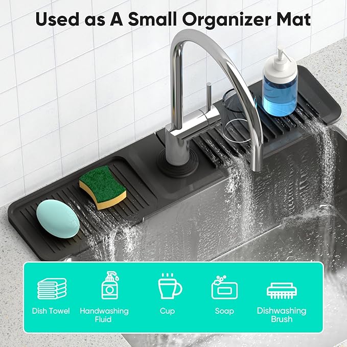 24 Inch Longer Faucet Mat for Kitchen Sink, 5° Slope Fast Self-draining - Image 6