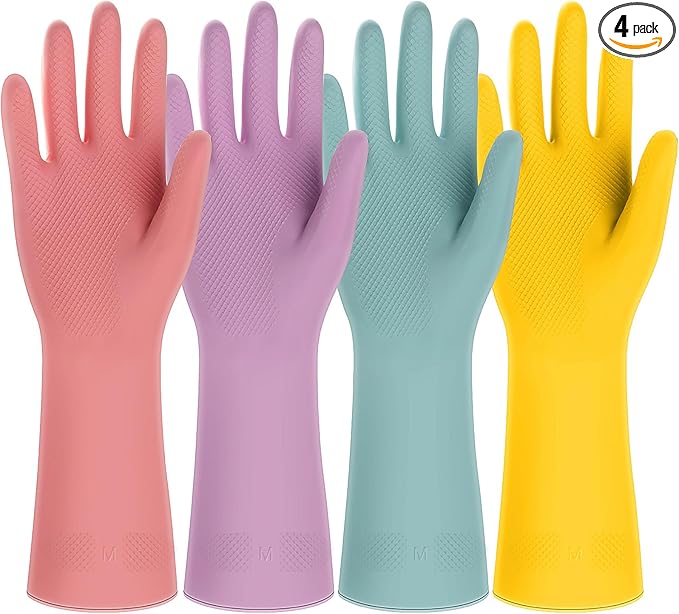 4 Pairs Rubber Kitchen Dishwashing Gloves by Likealot