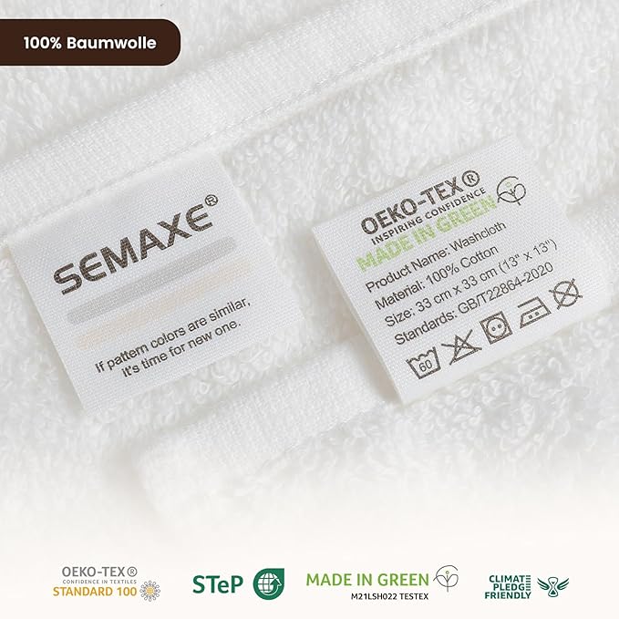 SEMAXE 100% Cotton Washcloths 12-Pack, 13 × 13 Inch Soft Luxury Face Towels – - Image 3