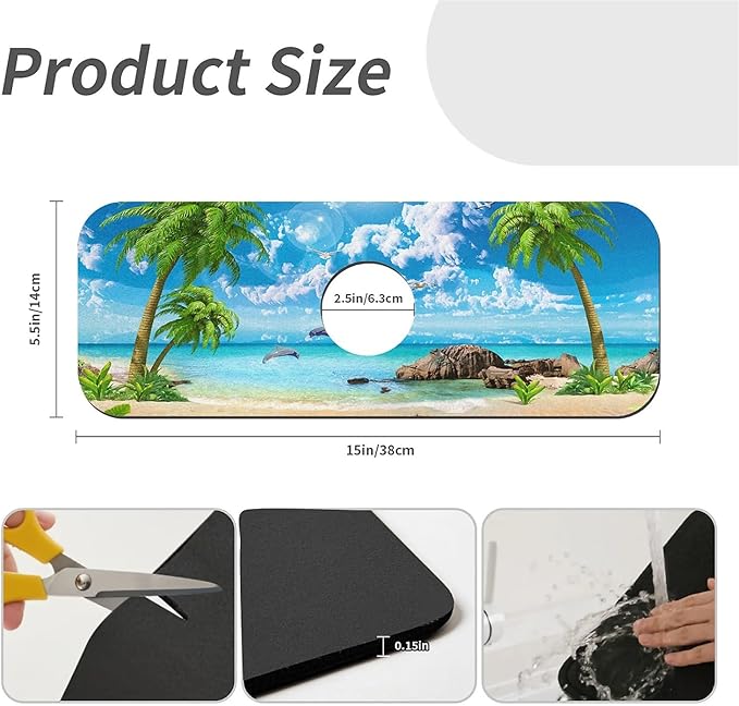 Kitchen Sink Splash Guard，Summer coconut Beach dolphins Faucet Mat Sink - Image 3