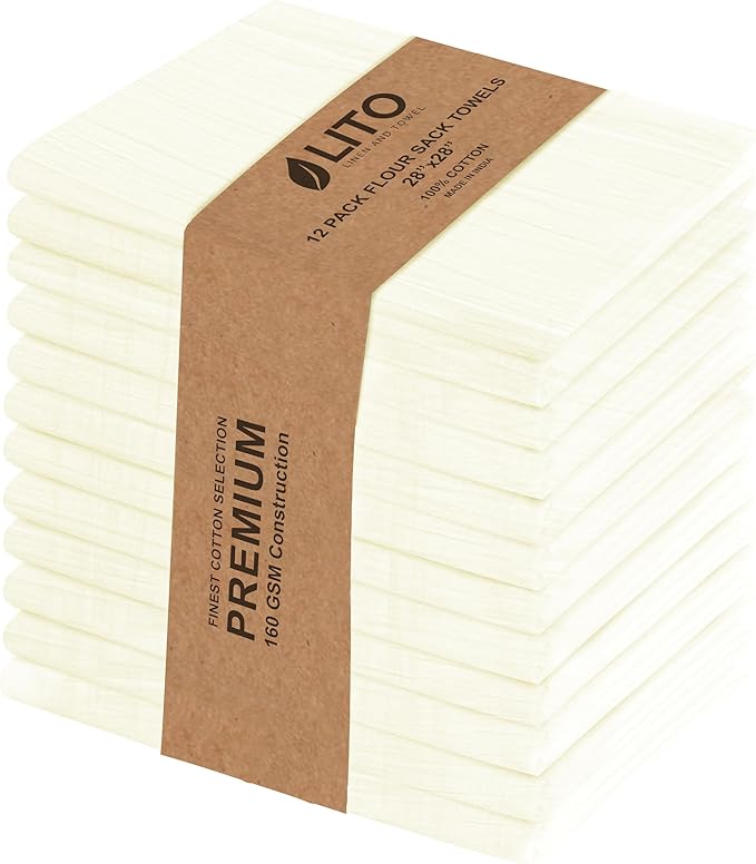 LITO LINEN AND TOWEL Flour Sack Towels – 100% Cotton, 28x28 Inches, Highly by LITOLinenandTowel