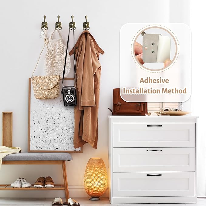 VIS'V Coat Hooks Wall Mount, Metal Self Adhesive 3 Prong Coat Hanger Hooks - Image 5