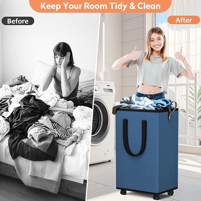 Laundry Basket with Wheels, Collapsible Laundry Baskets, Laundry Hamper with - Image 4