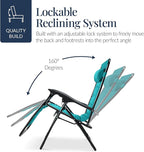 Best Choice Products Oversized Padded Zero Gravity Chair, Folding Outdoor Patio Recliner, XL Anti Gravity Lounger for Backyard w/Headrest, Cup Holder, Side Tray, Polyester Mesh - Peacock Blue - Image 7