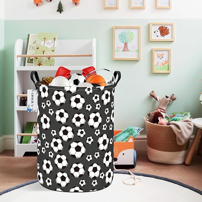 Round Foldable Kids' Football Laundry Hamper Multi Use Laundry Basket Soccer - Image 7