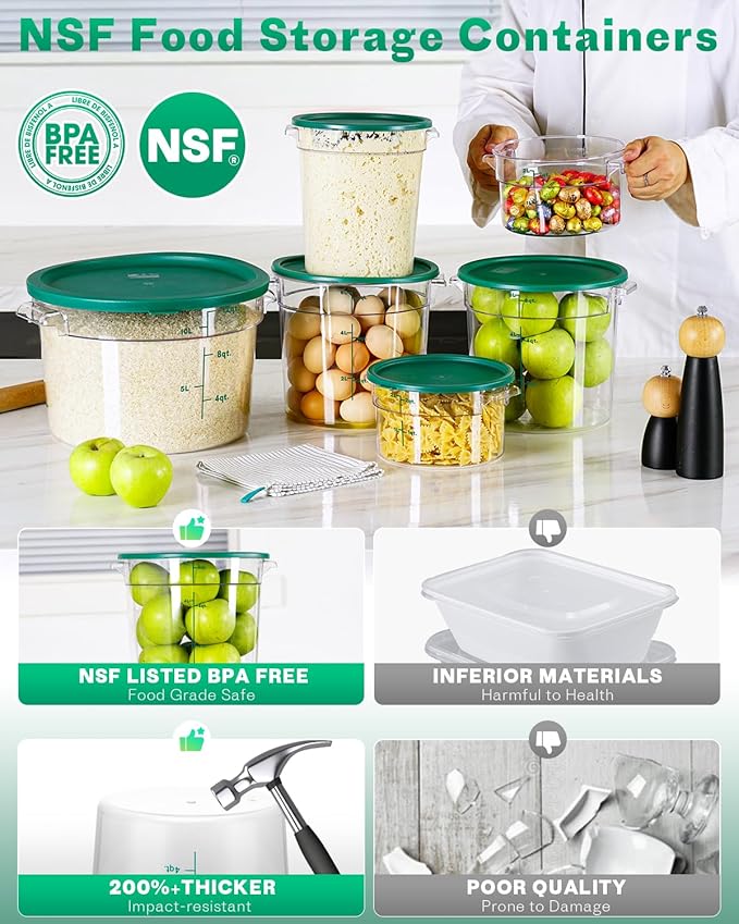 12QT NSF Food Storage Containers: 8 PCS Commercial Clear Round Food Storage - Image 5