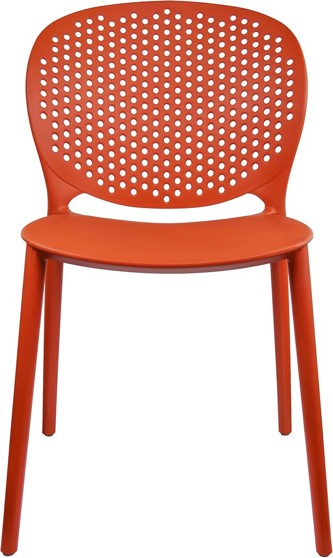 2xhome Patio Dining Chair | Modern Stackable Outdoor Pool Side Chair | Weather Resistant Plastic for Yard, Porch, Balcony, Kitchen, Orange, Single, Set of 1 by 2xhome