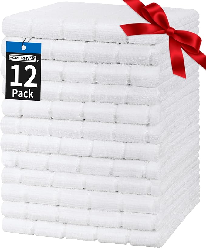 HOMERHYME Hand Towels, 12 Pack 25''*15'' White Microfiber Kitchen Bathroom Hand by HOMERHYME