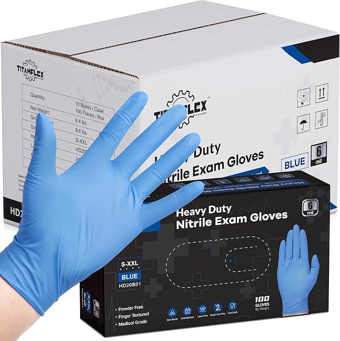 TitanFlex Nitrile Exam Gloves, Heavy Duty Nitrile Gloves, Mechanic Disposable by TitanFlexDisposableGloves