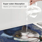 Funny Cat Dish Drying Mat for Kitchen Counter Decor 18x24 Inch Floral Absorbent - Image 6