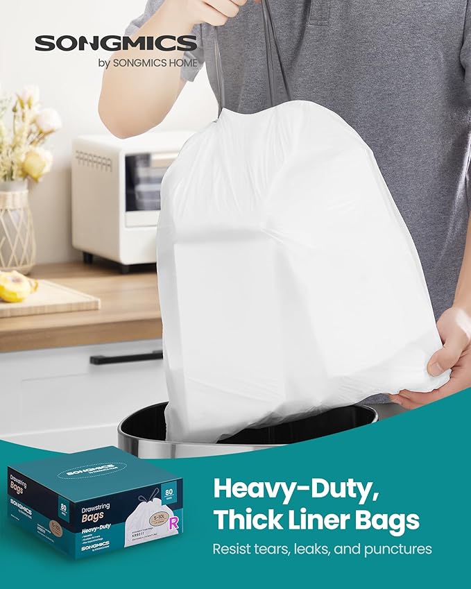 SONGMICS Trash Bags for 2.6-Gallon Trash Cans, Drawstring Kitchen Garbage Bags - Image 2