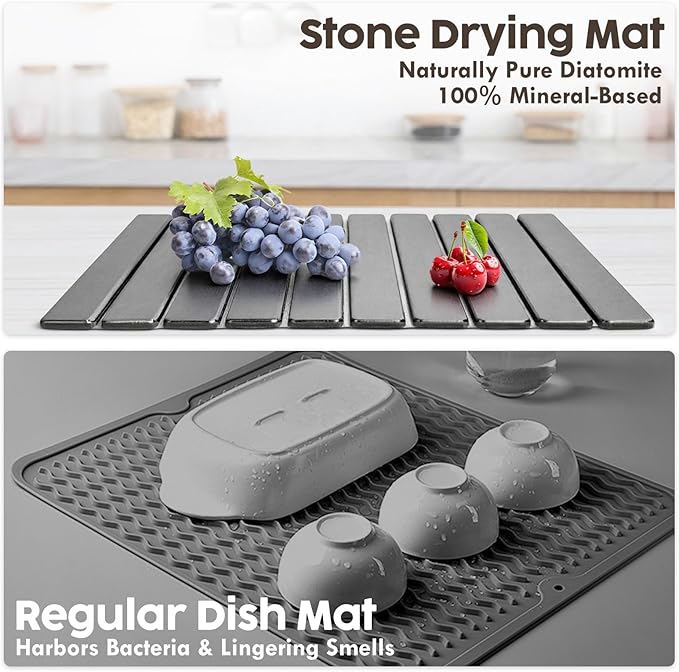 Large Stone Dish Drying Mat for Kitchen Counter, Premium Diatomaceous Earth - Image 4