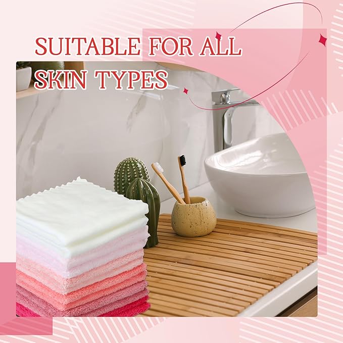 Syhood 12 Pieces Face Wash Cloth 12 x 12 in Makeup Remover Cloths Towel Coral - Image 6