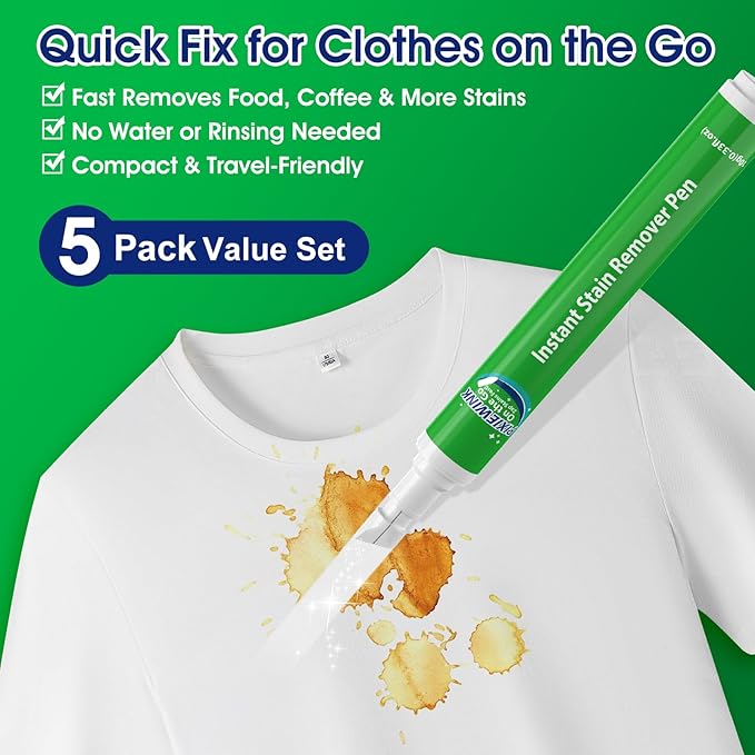 Stain Remover Pens for Clothing, 5 Pack – Instant Stain Removal Pen for Clothes - Image 2