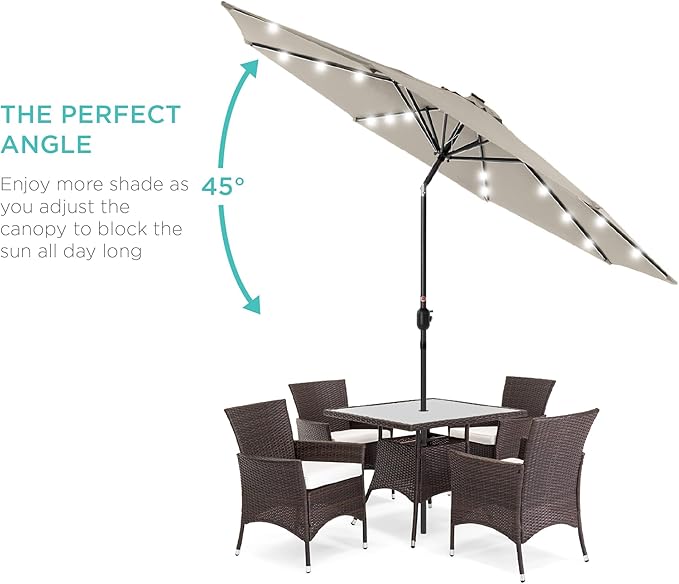 Best Choice Products 10ft Solar Polyester LED Lighted Patio Umbrella w/Tilt Adjustment and UV-Resistant Fabric - Image 2