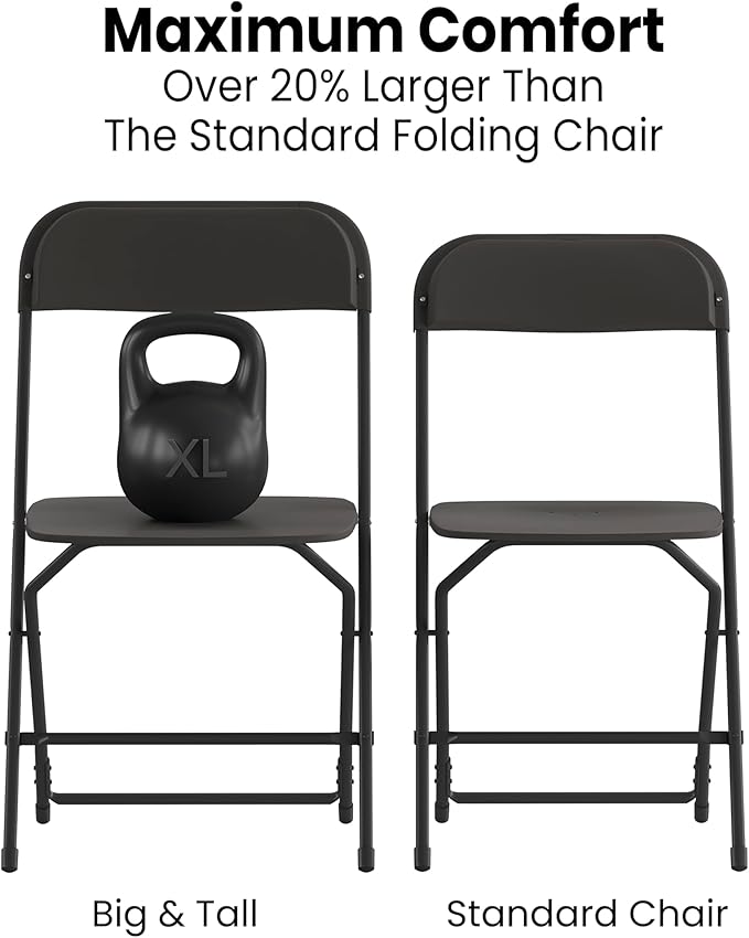 Flash Furniture Hercules Series Big & Tall Stackable Plastic Folding Chairs, Extra Wide Commercial Event Seats, Set of 4, Black - Image 6