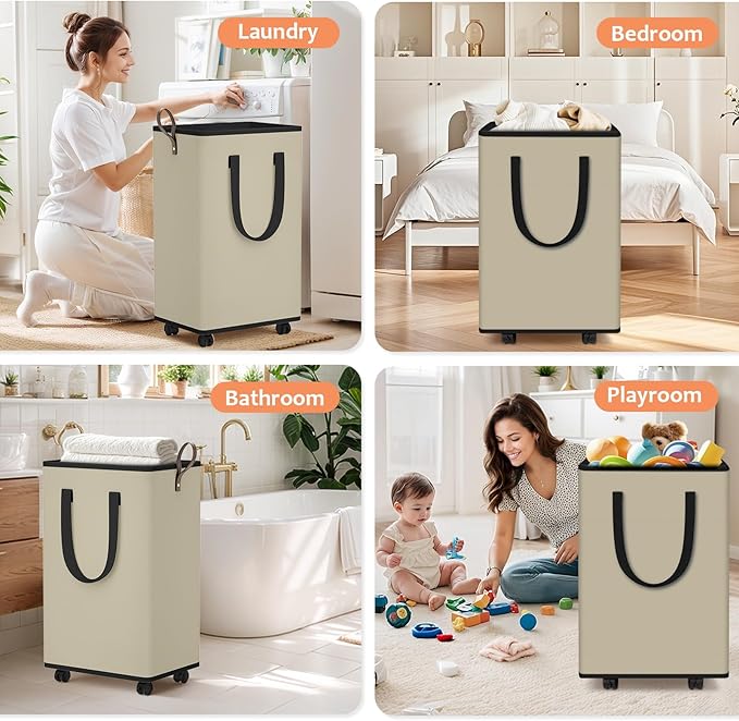 Laundry Basket with Wheels, Collapsible Laundry Baskets, Laundry Hamper with - Image 6