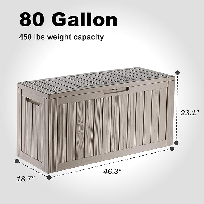 EasyUp 80 Gallon Resin Deck Box Storage Outdoor Waterproof Boxes Lockable UV Resistant Container for Patio Furniture Cushions Pool Supplies Garden Tool, Equipment Outside Storage Delivery, Gray - Image 2