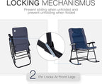 Outsunny Oversized Folding Rocking Camping Chair Set of 2, Padded Outdoor Rockers with High Back and Armrests, Portable Outdoor Patio Chairs with Steel Frame for Garden, Porch, Lawn, Navy Blue - Image 5
