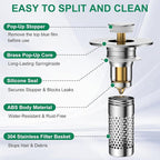 ​Bathroom Sink Drain Strainer, Universal Pop-Up Sink Stopper Hair Catcher - Image 6