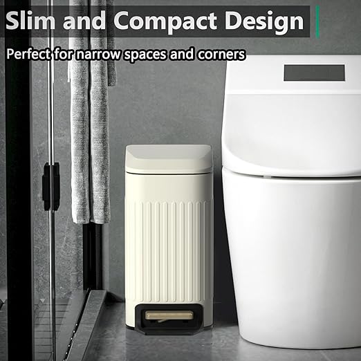 Small Bathroom Trash Can with Lid Soft Close-6L/1.6 Gal Slim Step Garbage - Image 2