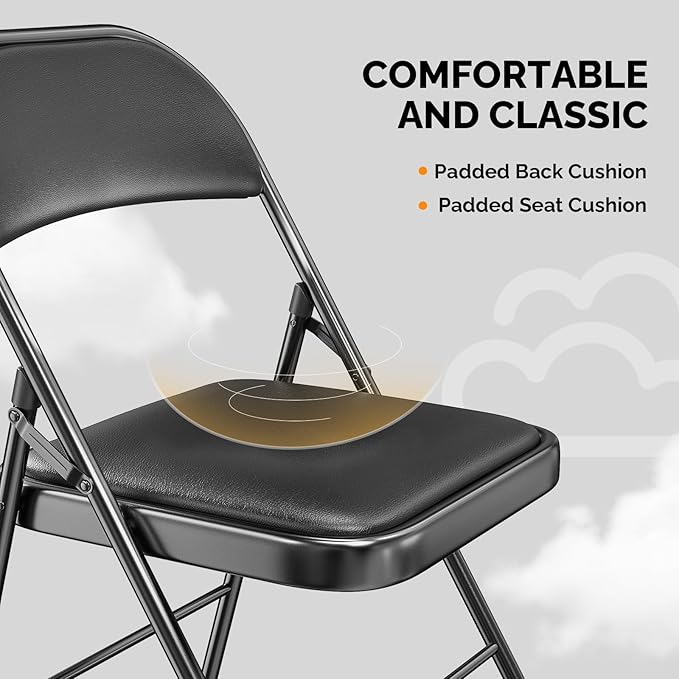 VINGLI 6 Pack Folding Chairs with Padded Seats, Metal Frame with Pu Leather Seat & Back, Capacity 350 lbs, Black - Image 5