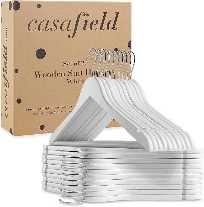 Casafield - 20 White Wooden Suit Hangers - Premium Lotus Wood - Image 6