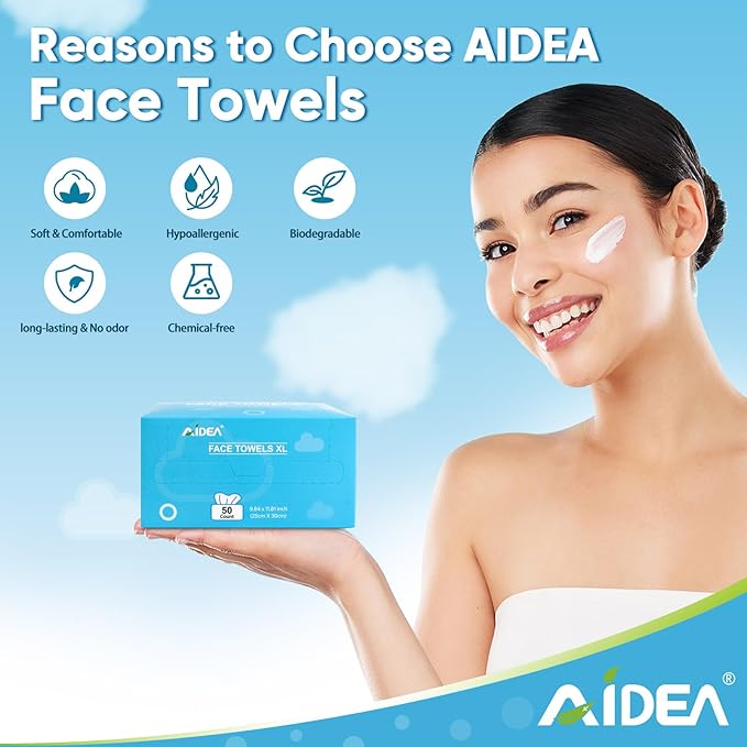 AIDEA XL Face Towels Disposable-100Ct, Clean Facial Cloths, Facial Cleansing - Image 5