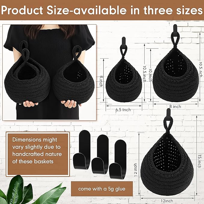 Honeydak Boho Decor Hanging Wall Baskets - Image 3