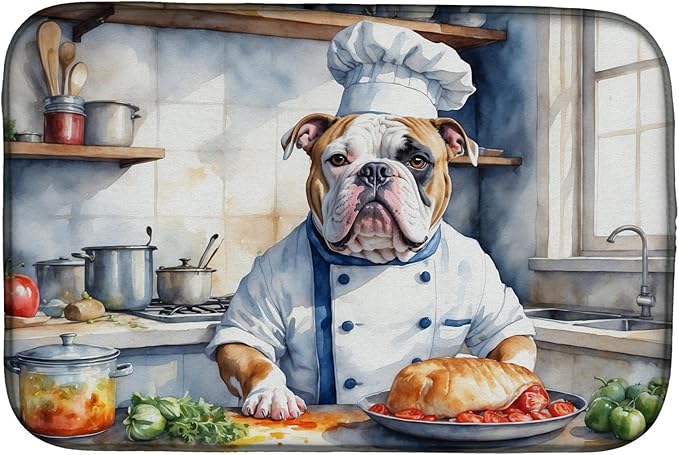 Caroline's Treasures DAC6185DDM American Bulldog The Chef Dish Drying Mat by CarolinesTreasures