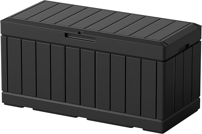 Greesum 82 Gallon Resin Deck Box All Weather Large Outdoor Storage for Patio Furniture, Toys, Garden Tools, Lockable, Black by BuynowfromGreesum