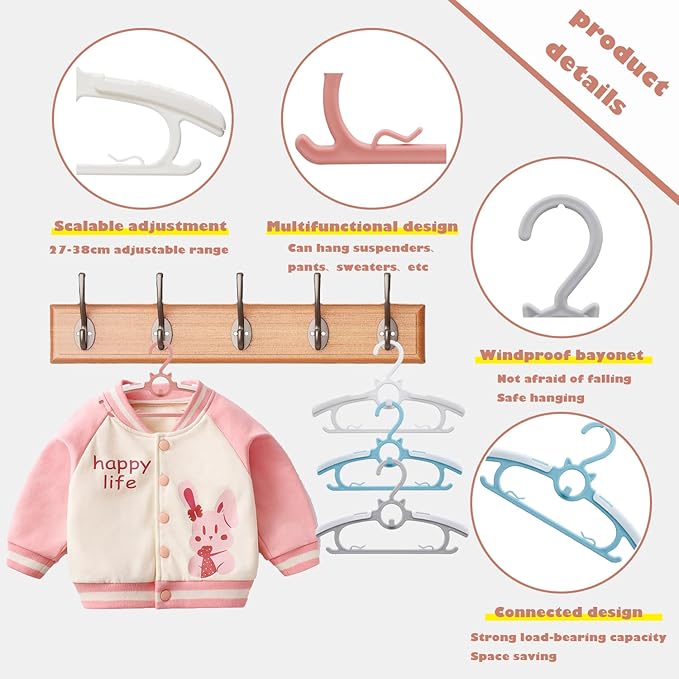 30Pack Baby Nursery Closet Hangers, Ultra Thin Non-Slip and Extendable Laundry - Image 3
