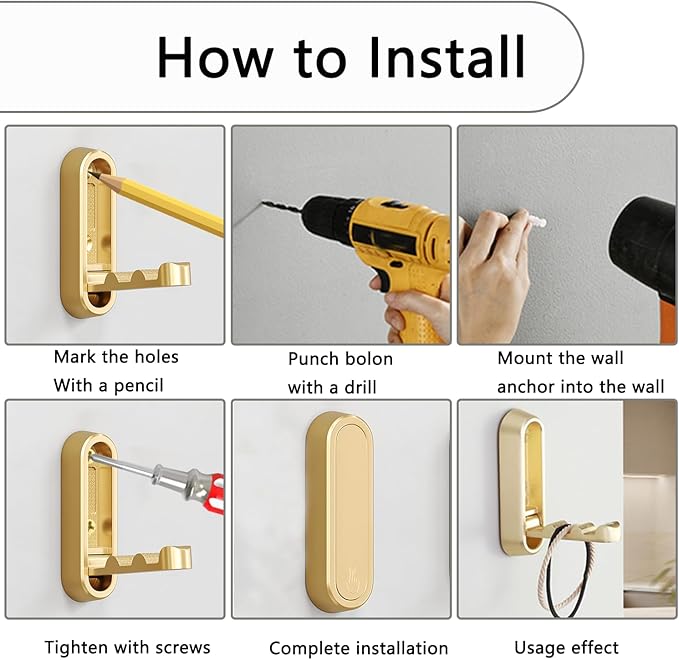 6PCS Folding Coat Hooks, Heavy Duty Wall Hooks Made of Zinc Alloy, Foldable - Image 7