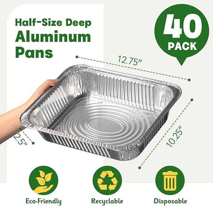 9x13 Aluminum Pans, Extra Heavy Duty Half Size Disposable Aluminum Foil Pans - Image 2