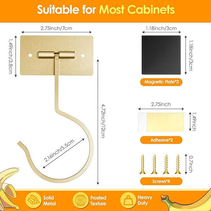 2PCS Self Adhesive Banana Hook Under Cabinet Foldable Banana Hanger Metal Under - Image 8