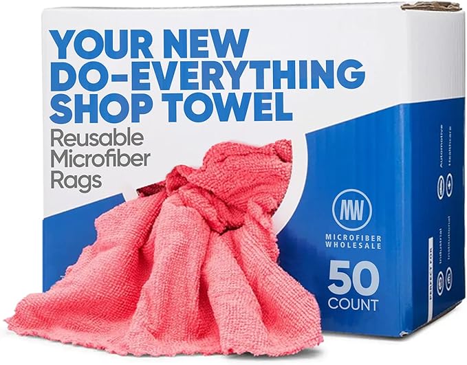 Microfiber Wholesale Microfiber Shop Towels | MWipes Reusable Red Shop Rags | by MicrofiberWholesale
