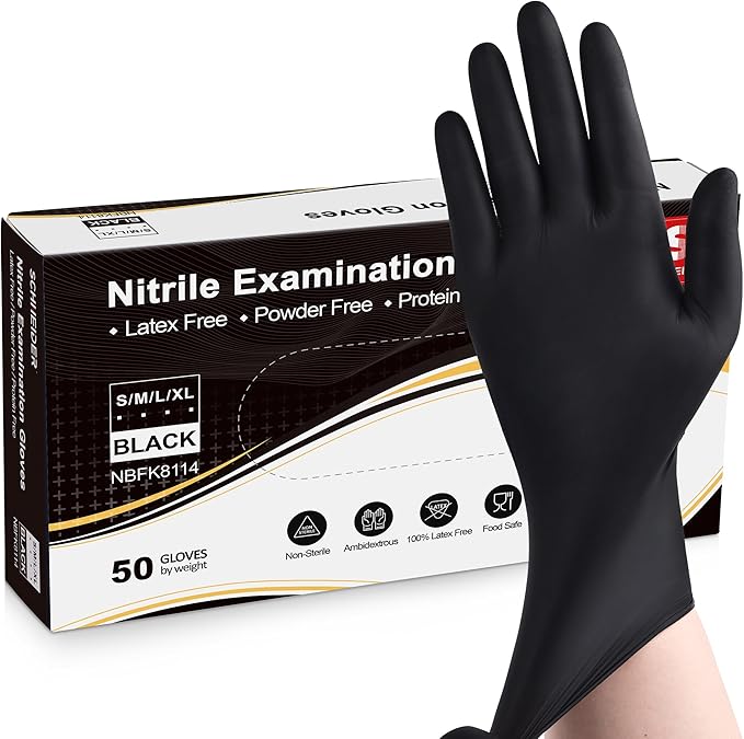 Schneider Black Nitrile Exam Gloves, 5 Mil Disposable Gloves, Latex Free & by Schneider